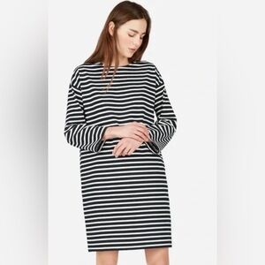 Everlane Black and White Breton Striped Zipper Shouldered Dress Sz L